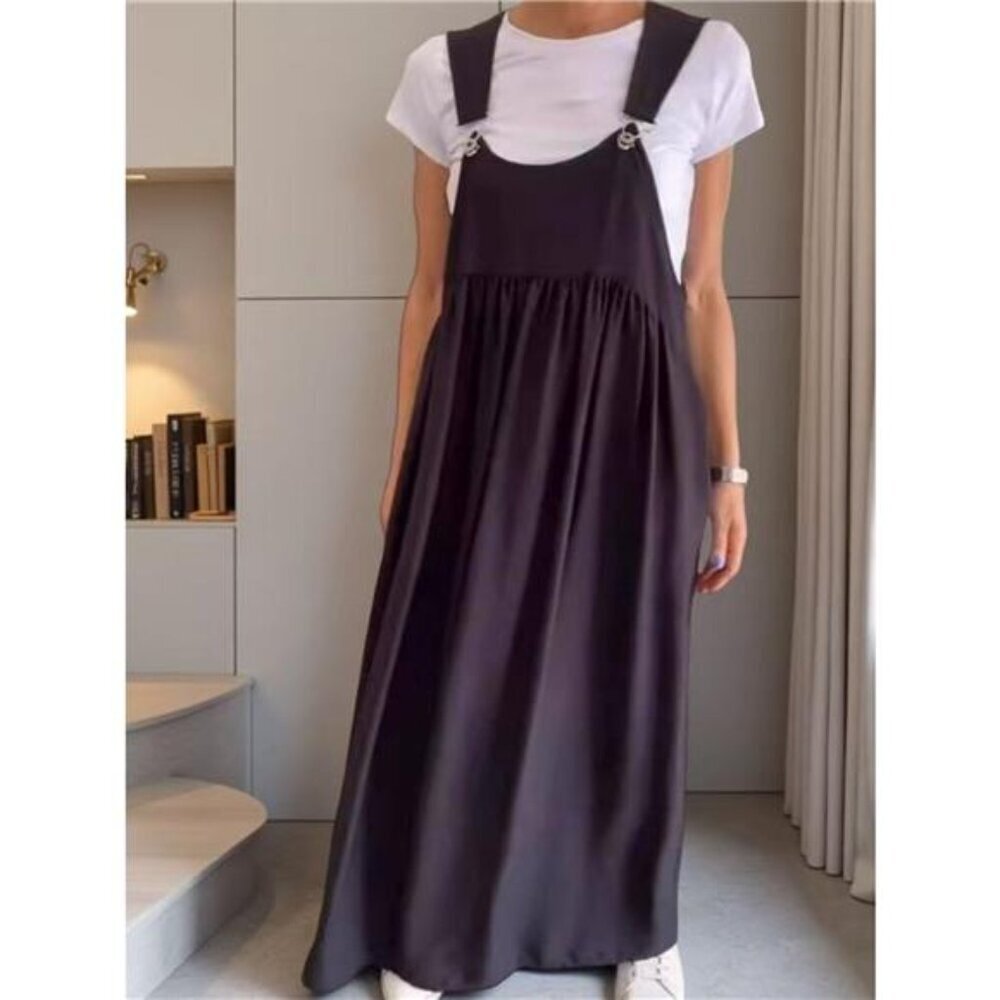 Full Size Ruched Wide Strap Overall Maxi Dress Plus Size
